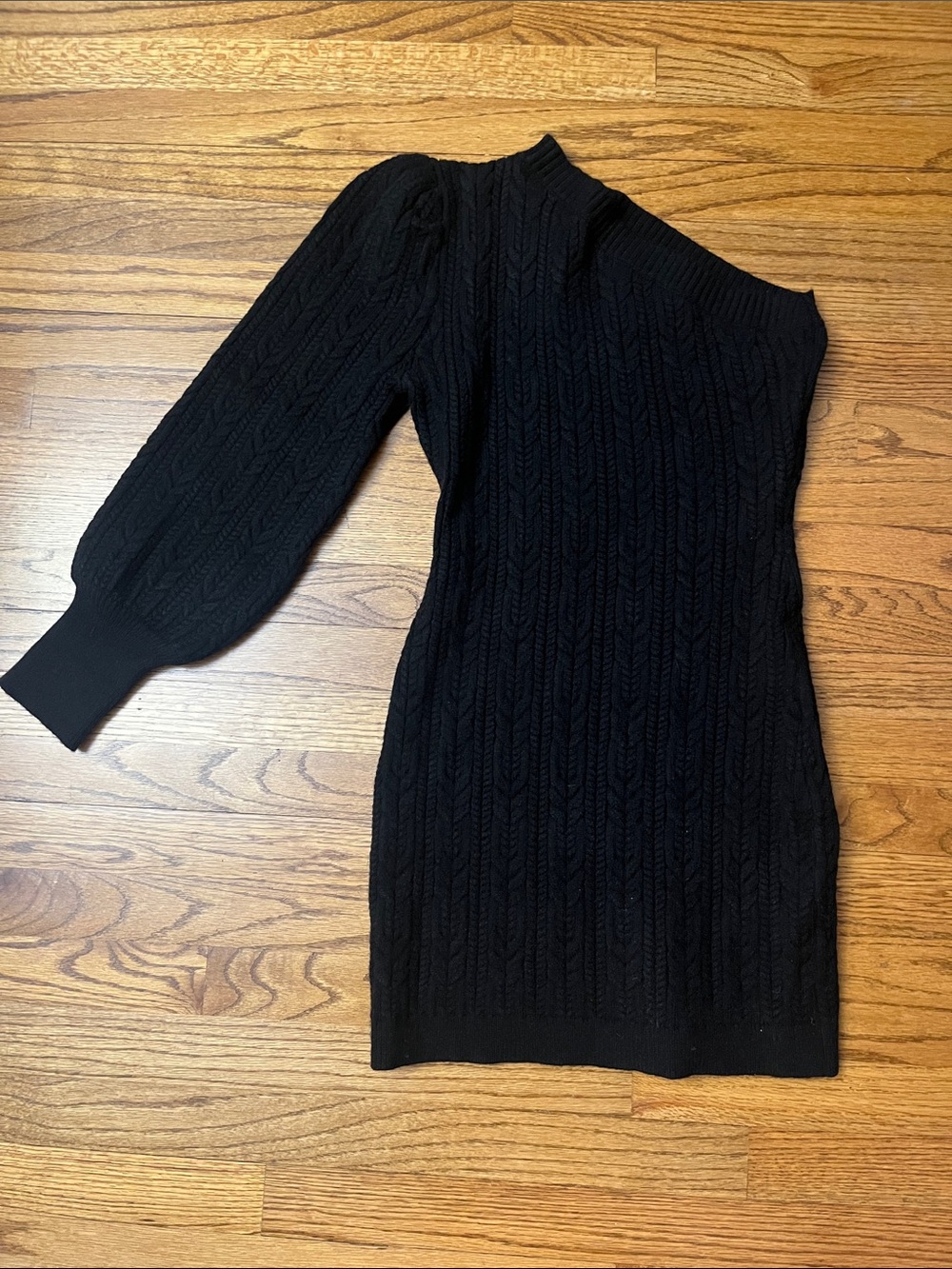 Entry Black One-Shoulder Cable Knit Dress - Size L